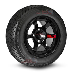 12" GT Gloss Black Golf Cart Wheels and 215/50-12 DOT Comfortride Street/Turf Golf Cart Tires Combo - Set of 4 (20.5" tall)