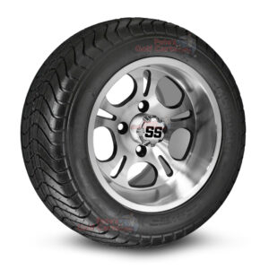 12" Lightside Machined Golf Cart Wheels and 215/50-12 DOT Comfortride Street/Turf Golf Cart Tires Combo - Set of 4 (20.5" tall)