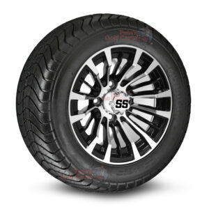 12" Matador Black/Machined Golf Cart Wheels and 215/50-12 DOT Comfortride Street/Turf Golf Cart Tires Combo - Set of 4 (20.5" tall)