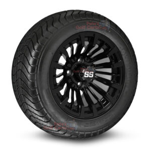 12" Matador Gloss Black Golf Cart Wheels and 215/50-12 DOT Comfortride Street/Turf Golf Cart Tires Combo - Set of 4 (20.5" tall)
