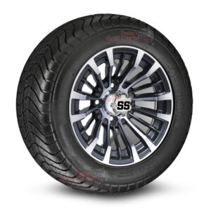 12" Matador gunmetal Golf Cart Wheels and 215/50-12 DOT Comfortride Street/Turf Golf Cart Tires Combo - Set of 4 (20.5" tall)