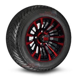 12" Matador Red/Black Golf Cart Wheels and 215/50-12 DOT Comfortride Street/Turf Golf Cart Tires Combo - Set of 4 (20.5" tall)