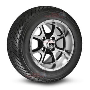 12" Predator Black/Machined Golf Cart Wheels and 215/50-12 DOT Comfortride Street/Turf Golf Cart Tires Combo - Set of 4 (20.5" tall)