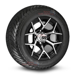 12" Rally Black/Machined Golf Cart Wheels and 215/50-12 DOT Comfortride Street/Turf Golf Cart Tires Combo - Set of 4 (20.5" tall)