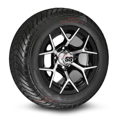 12-inch-rally-black-machined-golf-cart-wheels-and-215-50-12-DOT-street-tires-combo-ezgo-clubcar-yamaha-petesgolfcarts-BNDL-TR1213-WH1226