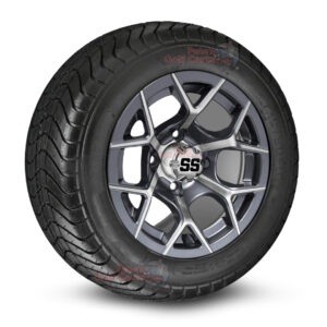 12" Rally Gunmetal Golf Cart Wheels and 215/50-12 DOT Comfortride Street/Turf Golf Cart Tires Combo - Set of 4 (20.5" tall)