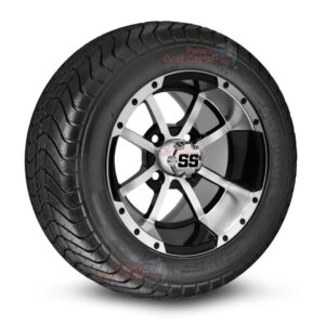 12" Storm Trooper Black/Machined Golf Cart Wheels and 215/50-12 DOT Comfortride Street/Turf Golf Cart Tires Combo - Set of 4 (20.5" tall)