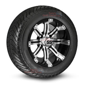 12" Tempest Black/Machined Golf Cart Wheels and 215/50-12 DOT Comfortride Street/Turf Golf Cart Tires Combo - Set of 4 (20.5" tall)