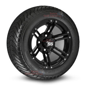 12" Terminator Gloss Black Golf Cart Wheels and 215/50-12 DOT Comfortride Street/Turf Golf Cart Tires Combo - Set of 4 (20.5" tall)