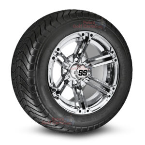 12" Terminator Chrome Golf Cart Wheels and 215/50-12 DOT Comfortride Street/Turf Golf Cart Tires Combo - Set of 4 (20.5" tall)