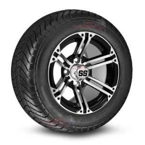 12" Terminator Black/Machined Golf Cart Wheels and 215/50-12 DOT Comfortride Street/Turf Golf Cart Tires Combo - Set of 4 (20.5" tall)