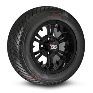 12" Vampire Gloss Black Golf Cart Wheels and 215/50-12 DOT Comfortride Street/Turf Golf Cart Tires Combo - Set of 4 (20.5" tall)