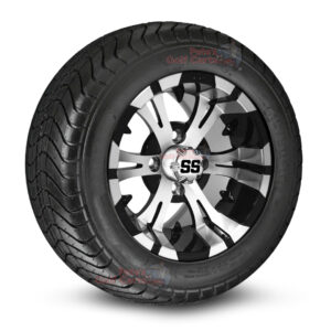 12" Vampire Black/Machined Wheels and 215/50-12 DOT Comfortride Golf Cart Tires - Set of 4 - (20.5" Tall)