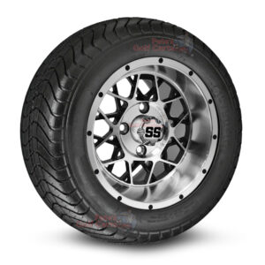 12" Matrix Black/Machined Golf Cart Wheels and 215/50-12 DOT Comfortride Street & Turf Tires - Set of 4 (20.5")