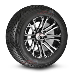 12" HD3 Black/Machined Golf Cart Wheels and 215/50-12 DOT Comfortride Street/Turf Golf Cart Tires Combo - Set of 4 (20.5" tall)