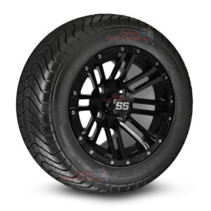 12" HD3 Gloss Black Golf Cart Wheels and 215/50-12 DOT Comfortride Street/Turf Golf Cart Tires Combo - Set of 4 (20.5" tall)