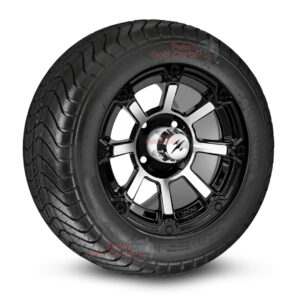 12" Cyclops Black/Machined Golf Cart Wheels and 215/50-12 DOT Comfortride Street/Turf Golf Cart Tires Combo - Set of 4 (20.5" tall)