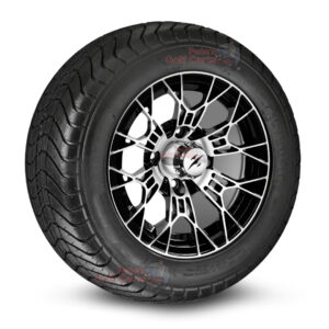 12" Tarantula Black/Machined Golf Cart Wheels and 215/50-12 DOT Comfortride Street/Turf Golf Cart Tires Combo - Set of 4 (20.5" tall)