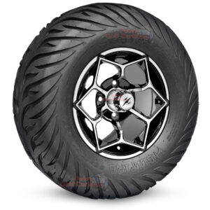 12" Hammerhead Black/Machined Golf Cart Wheels and 23x10.5-12 Hellfire Street/Turf Golf Cart Tires Combo - Set of 4 (23" tall)