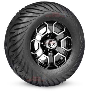 12" Talon Black/Machined Golf Cart Wheels and 23x10.5-12 Hellfire Street/Turf Golf Cart Tires Combo - Set of 4 (23" tall)