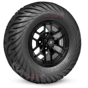 12" Talon Matte Black Golf Cart Wheels and 23x10.5-12 Hellfire Street/Turf Golf Cart Tires Combo - Set of 4 (23" tall)