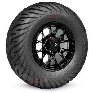 12" Tarantula Gloss Black Golf Cart Wheels and 23x10.5-12 Hellfire Street/Turf Golf Cart Tires Combo - Set of 4 (23" tall)