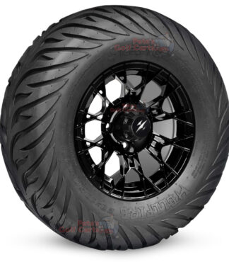 BNDL-TR1215-WH1274 12" Tarantula Gloss Black Golf Cart Wheels and 23x10.5-12 Hellfire DOT Street Tires Combo – Set of 4 (23" Tall) SGC