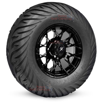BNDL-TR1215-WH1274 12" Tarantula Gloss Black Golf Cart Wheels and 23x10.5-12 Hellfire DOT Street Tires Combo – Set of 4 (23" Tall) SGC