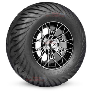 12" Tarantula Black/Machined Golf Cart Wheels and 23x10.5-12 Hellfire Street/Turf Golf Cart Tires Combo - Set of 4 (23" tall)