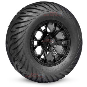 12" Mantis Matte Black Cart Wheels and 23x10.5-12 Hellfire Street/Turf Golf Cart Tires Combo - Set of 4 (23" tall)