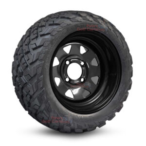 12" Black Steel D Window Golf Cart Wheels and 20x10-12 Ironclad All Terrain Golf Cart Tires Combo - Set of 4 (20" tall)