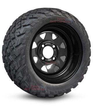 12" Black Steel D Window Golf Cart Wheels and 20x10-12 Ironclad All Terrain Golf Cart Tires Combo - Set of 4 (20" tall)
