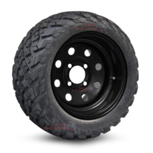 12" Black Steel Hole Punch Golf Cart Wheels and 20x10-12 Ironclad All Terrain Golf Cart Tires Combo - Set of 4 (20" tall)