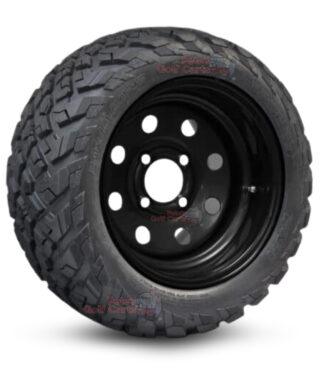 12" Black Steel Hole Punch Golf Cart Wheels and 20x10-12 Ironclad All Terrain Golf Cart Tires Combo - Set of 4 (20" tall)