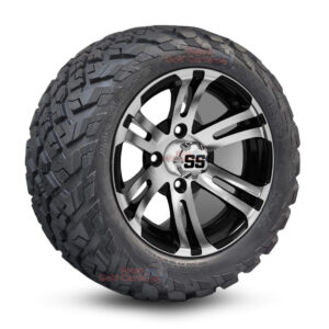 12" Bulldog Black/Machined Golf Cart Wheels and 20x10-12 Ironclad All Terrain Golf Cart Tires Combo - Set of 4 (20" tall)