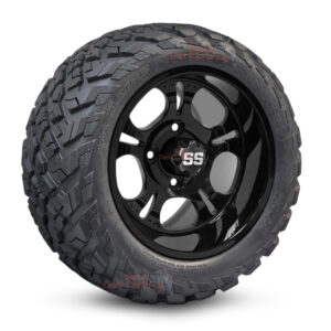12" Darkside Gloss Black Golf Cart Wheels and 20x10-12 Ironclad All Terrain Golf Cart Tires Combo - Set of 4 (20" tall)