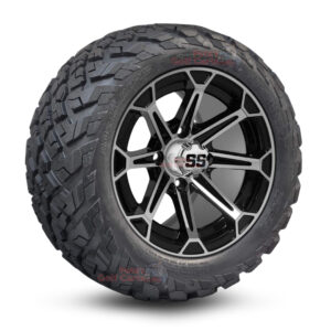 12" Viking Black/Machined Golf Cart Wheels and 20x10-12 Ironclad All Terrain Golf Cart Tires Combo - Set of 4 (20" tall)
