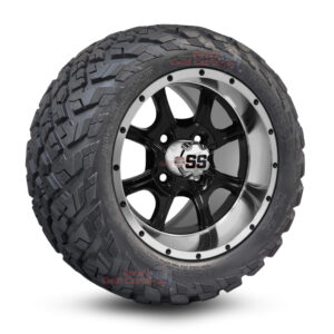 12" Ghost Black/Machined Golf Cart Wheels and 20x10-12 Ironclad All Terrain Golf Cart Tires Combo - Set of 4 (20" tall)