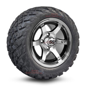 12" GT Black/Machined Golf Cart Wheels and 20x10-12 Ironclad All Terrain Golf Cart Tires Combo - Set of 4 (20" tall)