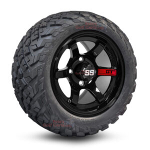 12" GT Gloss Black Golf Cart Wheels and 20x10-12 Ironclad All Terrain Golf Cart Tires Combo - Set of 4