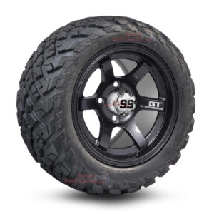 12" GT Gunmetal Golf Cart Wheels and 20x10-12 Ironclad All Terrain Golf Cart Tires Combo - Set of 4 (20" tall)