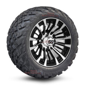 12" Matador Black/Machined Golf Cart Wheels and 20x10-12 Ironclad All Terrain Golf Cart Tires Combo - Set of 4 (20" tall)