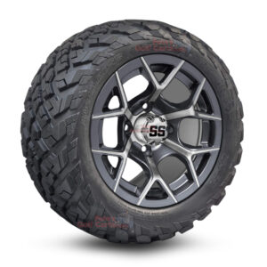 12" Rally Gunmetal Golf Cart Wheels and 20x10-12 Ironclad All Terrain Golf Cart Tires Combo - Set of 4 (20" tall)