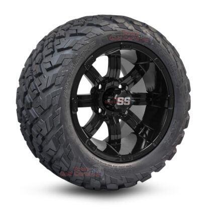 12" Tempest Gloss Black Golf Cart Wheels and 20x10-12 Ironclad All Terrain Golf Cart Tires Combo - Set of 4
