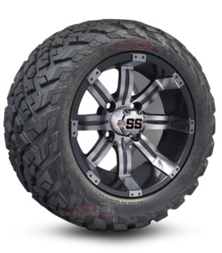 12" Tempest Gunmetal Golf Cart Wheels and 20x10-12 Ironclad All Terrain Golf Cart Tires Combo - Set of 4 (20" tall)