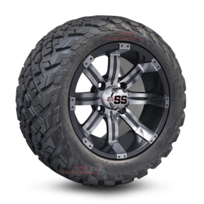 12" Tempest Gunmetal Golf Cart Wheels and 20x10-12 Ironclad All Terrain Golf Cart Tires Combo - Set of 4 (20" tall)