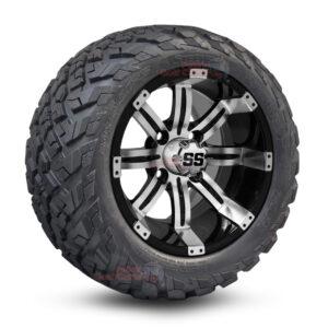 12" Tempest Black/Machined Golf Cart Wheels and 20x10-12 Ironclad All Terrain Golf Cart Tires Combo - Set of 4 (20" tall)