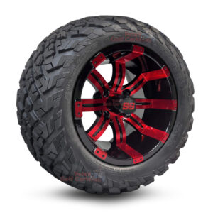 12" Tempest Red/Black Golf Cart Wheels and 20x10-12 Ironclad All Terrain Golf Cart Tires Combo - Set of 4 (20" tall)