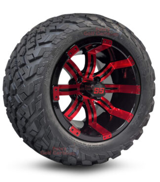 12" Tempest Red/Black Golf Cart Wheels and 20x10-12 Ironclad All Terrain Golf Cart Tires Combo - Set of 4 (20" tall)