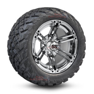 12" Terminator Chrome Golf Cart Wheels and 20x10-12 Ironclad All Terrain Golf Cart Tires Combo - Set of 4 (20" tall)